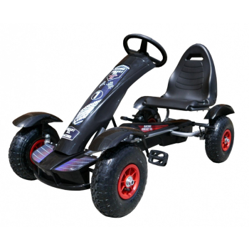 Gokart na pedały Racing XL dla dzieci 3+ Czarny + Pompowane koła + Regulacja fotela + Wolny bieg